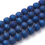 Electroplate Natural Druzy Geode Weathered Agate Beads Strands, Frosted, Dyed, Round, Blue Plated, 6~6.5mm, Hole: 1.5mm, about 65pcs/strand, 15.5 inch(G-S284-6mm-02)