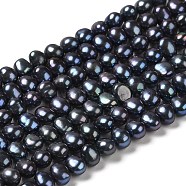 Natural Cultured Freshwater Pearl Beads Strands, Dyed, Two Sides Polished, Grade 5A, Black, 4.5~5x5~5.5x4~4.5mm, Hole: 0.5mm, about 85~86pcs/strand, 15.83 inch(40.2cm)(PEAR-E017-34)