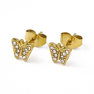 Crystal Rhinestone Butterfly Stud Earrings, Vacuum Plating 304 Stainless Steel Jewelry for Women, Golden, 6x7mm, Pin: 0.8mm(EJEW-P212-18G)