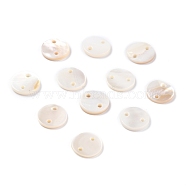 Natural Freshwater Shell Buttons, 2-Hole, Flat Round, Mixed Color, 10~10.5x1~2mm, Hole: 1.2mm(BSHE-B003-16)