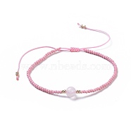 Nylon Thread Braided Beads Bracelets, with Seed Beads and Natural Rose Quartz, 1-3/4 inch~3-1/8 inch(4.5~8cm)(BJEW-JB04346-03)