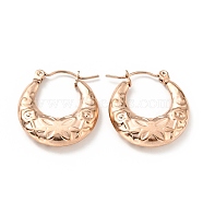 Ion Plating(IP) 304 Stainless Steel Crescent Moon with Butterfly Hoop Earrings for Women, Rose Gold, 22x20x4mm, Pin: 0.8mm(EJEW-G293-15RG)