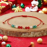 Christmas Theme Glass Beads Braied Bead Bracelets for Women, with Plastic Pearl, Colorful, Inner Diameter: 11 inch(28cm)(XL4935)