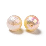 UV Plating Iridescent ABS Plastic Beads, Textured Round, PeachPuff, 14x13mm, Hole: 2mm(SACR-A001-05A)