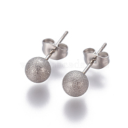 304 Stainless Steel Ear Studs, Hypoallergenic Earrings, Textured, with Ear Nuts, Round, Stainless Steel Color, 18x6mm, Pin: 0.7mm(EJEW-G253-6mm-P)