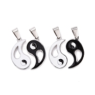 304 Stainless Steel Pendants, with Enamel, Tai Ji, Stainless Steel Color, 27x15x2mm, Hole: 9mm, 2pcs/set(STAS-G195-08P)