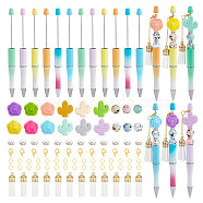 DIY Beadable Pen Making Kit, Including Rose & Cactus Silicone & Rhinestone Rondelle Spacer Beads, ABS Plastic Ball-Point Pen, Tassel Pendant Decorations, Mixed Color, 114Pcs/box(DIY-GA0005-56)