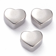 304 Stainless Steel Beads, Heart, Stainless Steel Color, 8.5x10.5x6.5mm, Hole: 1.8mm(STAS-O140-01P)