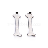 201 Stainless Steel Charms, Laser Cut, Stainless Steel Color, Letter.I, 12.5x4x1mm, Hole: 1mm(STAS-R105-I)