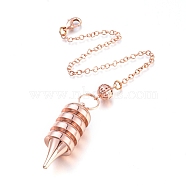 Brass Coil Dowsing Pendulums, Spiral Pendulum, with Lobster Claw Clasps, Bullet, Rose Gold, 235x2.5mm(KK-K239-05RG)