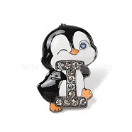 Zinc Alloy Rhinestone Brooches, Enamel Pins, Penguin, Black, 30x21x5mm(JEWB-E037-02B-01)