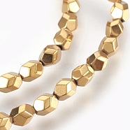 Electroplated Non-magnetic Synthetic Hematite Bead Strand, Oval, Faceted, Golden Plated, 5x4x4mm, Hole: 0.7mm, about 80pcs/strand, 15.7 inch(40cm)(G-E498-06B-02)