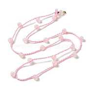 Natural Rose Quartz Braided Bead Necklacess, Nylon Cord Adjustable Necklaces, 21.65~22.24 inch(55~56.5cm)(NJEW-K258-06C)