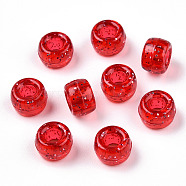 Transparent Plastic Beads, with Glitter Powder, Barrel, FireBrick, 9x6mm, Hole: 3.8mm, about 1900pcs/500g(KY-T025-01-B05)