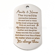 Non-Tarnish 201 Stainless Steel Pendants, Message Charms, Oval with Word Aunts & Nieces Charms, Stainless Steel Color, 49x28x2mm, Hole: 3mm(STAS-L079-18P)