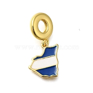 Rack Plating Brass White & Blue Enamel European Dangle Charms, Nicaragua Map Large Hole Pendants, Lead Free & Cadmium Free, Long-Lasting Plated, Real 18K Gold Plated, 24.5mm, Hole: 4.5mm, Pendant: 14x13.5x1.5mm(KK-M079-21C-G)