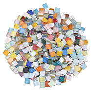 400G Glass Mosaic Tiles, Square Mosaic Tiles, for DIY Mosaic Art Crafts, Picture Frames and More, Mixed Color, 10x10x3.5mm, about 450pcs(DIY-DC0001-97A)