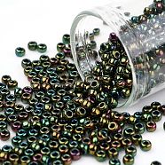 TOHO Round Seed Beads, Japanese Seed Beads, (508) High Metallic Iris Olivine, 8/0, 3mm, Hole: 1mm, about 10000pcs/pound(SEED-TR08-0508)