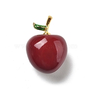 Brass Enamel Pendants, Rack Plating, Long-Lasting Plated, Lead Free & Cadmium Free, Apple, Dark Red, 21x14.5x11.5mm, Hole: 4x2mm(X-KK-L288-50A)