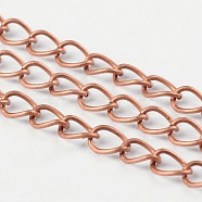 Iron Side Twisted Chain, Unwelded, with Spool, Lead Free & Nickel Free, Red Copper, 5x4x0.7mm, about 328.08 Feet(100m)/roll(CH-DK0.7-R-FF)
