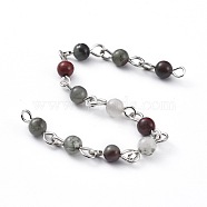 Handmade Natural African Bloodstone Beaded Chains, Unwelded, with Iron Eye Pin, Platinum, 12x4mm, 39.37 inch(1m)/strand(AJEW-JB00512-02)
