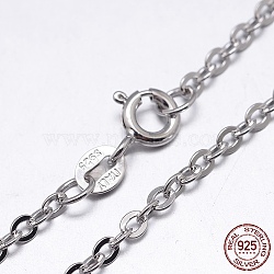 Rhodium Plated 925 Sterling Silver Cable Chains Necklaces, with Spring Ring Clasps, Platinum, 16 inch, 1.3mm(NJEW-M157-30C-16)