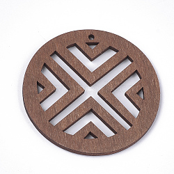 Dyed Wood Big Pendants, Flat Round, Coconut Brown, 50x2~2.5mm, Hole: 2mm(X-WOOD-T016-01B)