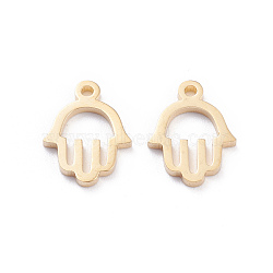 304 Stainless Steel Charms, Laser Cut, Hamsa Hand/Hand of Miriam, Real 18K Gold Plated, 12x9x1mm, Hole: 1.2mm(STAS-I151-11G)