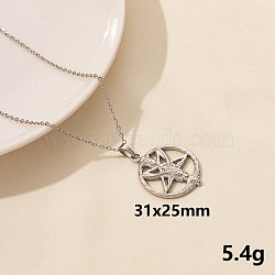 Animal Stainless Steel Ring with Star Pendant Necklace for Women, Trendy Lock Chain Jewelry(QG3482-7)