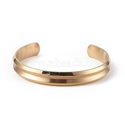 Ion Plating(IP) 304 Stainless Steel Grooved Open Cuff Bangle for Women, Golden, Inner Diameter: 1-3/4x2-1/4 inch(4.55x5.75cm)(BJEW-P294-01G)