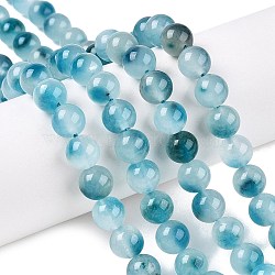 Dyed Natural White Jade Beads Strands, Two Tone, Round, Sky Blue, 8x8mm, Hole: 0.9mm, about 47~48pcs/strand, 15.16~15.72''(38.5~39.3cm)(G-T138-8mm-210-7)