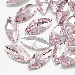 Pointed Back Glass Rhinestone Cabochons, Back Plated, Faceted, Horse Eye, Light Rose, 15x7x4mm(RGLA-T083-7x15mm-10)
