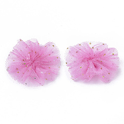 Organza Fabric Flowers, with Foil, for DIY Headbands Flower Accessories Wedding Hair Accessories for Girls Women, Hot Pink, 42x5mm(FIND-R076-01E-1)