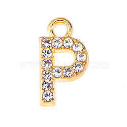 Golden Tone Alloy Rhinestone Pendants, Letter P, 13mm(PW-WGCC773-16)