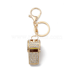 Shining Zinc Alloy Rhinestone Whistle Pendant Keychain, for Car Key Bag Charms Ornaments, Crystal, 11.9cm(KEYC-O014-01G-04)