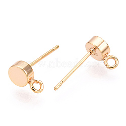 Brass Stud Earring Findings, with Vertical Loops, Flat Round, Real 18K Gold Plated, 10.5x5mm, Hole: 1.5mm, Pin: 12x0.8mm(KK-WH0065-09B-G)