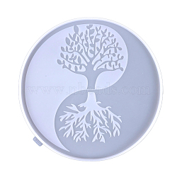 DIY Silicone Round with Yin Yang & Tree of Life Wall Decoration Molds, Resin Casting Molds, for UV Resin, Epoxy Resin Craft Making, White, 256x10mm(TREE-PW0001-55A)