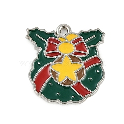 Christmas Theme Alloy Enamel Pendants, Platinum, Christmas Wreath, 22x21x1.5mm, Hole: 1.8mm(ENAM-Z020-02L)