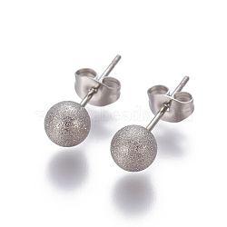 Tarnish Resistant 304 Stainless Steel Ear Studs, Hypoallergenic Earrings, Textured, with Ear Nuts, Round, Stainless Steel Color, 18x6mm, Pin: 0.7mm(EJEW-G253-6mm-P)