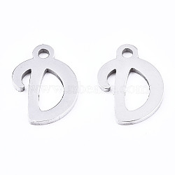 201 Stainless Steel Charms, Laser Cut, Alphabet, Stainless Steel Color, Letter.D, 12x8.5x1mm, Hole: 1.4mm(STAS-T044-217P-D)