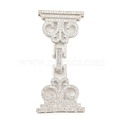 Rack Plating Brass Micro Pave Clear Cubic Zirconia Fold Over Clasps, Long-Lasting Plated, Lead Free & Cadmium Free, Flower, Platinum, 57x26mm, Hole: 4.7x5.5mm and 2x5mm and 2x3.8mm(ZIRC-F140-06P)