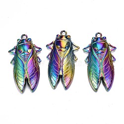 Alloy Big Pendants, Cadmium Free & Lead Free, Cicada, Rainbow Color, 61x34x8mm, Hole: 4mm(PALLOY-N156-008-RS)