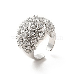 Clear Cubic Zirconia Round Dome Open Cuff Ring, Brass Jewelry for Women, Cadmium Free & Lead Free, Platinum, US Size 6 3/4(17.1mm)(RJEW-C055-04P)