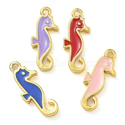 Rack Plating Brass Enamel Pendants, Long-Lasting Plated, Lead Free & Cadmium Free, Real 18K Gold Plated, Sea Horse Charm, Mixed Color, 16x7x2mm, Hole: 1.2mm(KK-G515-11G)