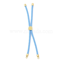 Twisted Nylon Cord Silder Bracelets, Link Bracelet Making for Connector Charm, with Long-Lasting Plated Golden Brass Cord End & Alloy Tree of Life, Light Blue, 8-3/4~8-7/8 inch(22.2~22.6cm), Hole: 2mm(DIY-B066-03G-10)
