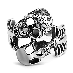 Steam Punk Style 316L Surgical Stainless Steel Skull Finger Rings, Double Skeleton Rings for Men, Stainless Steel Color, US Size 12(21.4mm)(SKUL-PW0005-07F)