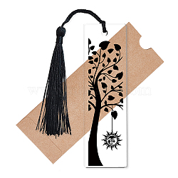 Acrylic Bookmarks, with Polyester Tassel Decorations, Rectangle Bookmarks, Tree Pattern, 118x35x2.5mm, Hole: 5mm(AJEW-WH0387-009)