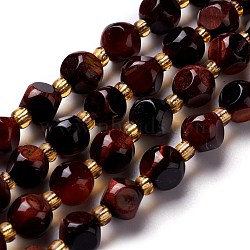 Natural Red Tiger Eye Beads Strand, with Seed Beads, Six Sided Celestial Dice, 12.5~13x12.5~13x12.5~13mm, Hole: 0.5mm, about 14pcs/strand, 8.07''(20.5cm)(G-M367-19C)