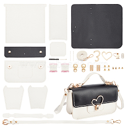 DIY Women's Crossbody Bag Kits, Include Imitation Leather Fabric, Magnetic Clasp, Heart Lock, Screwdriver, Black, 2.2~89x0.15~19.8x0.1~0.85cm(PURS-WH0005-53C)