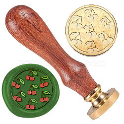 Wax Seal Stamp Set, 1Pc Golden Tone Sealing Wax Stamp Solid Brass Head, with 1Pc Wood Handle, for Envelopes Invitations, Gift Card, Cherry, 83x22mm, Stamps: 25x14.5mm(AJEW-WH0208-1109)